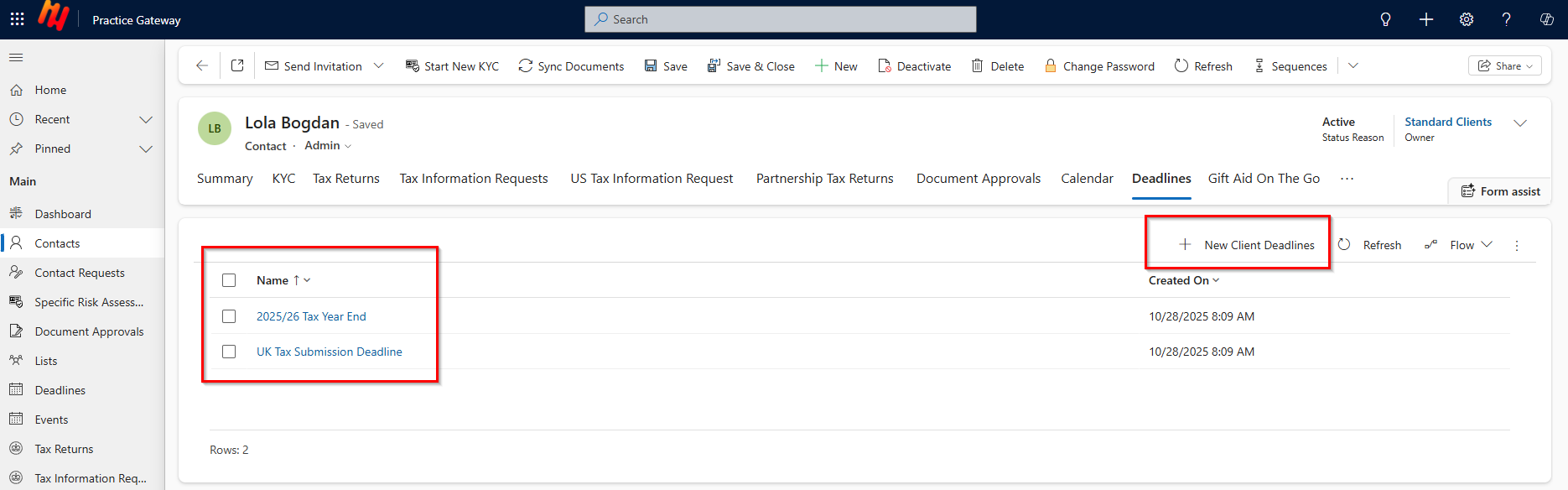 Accessing the Contact Request Section